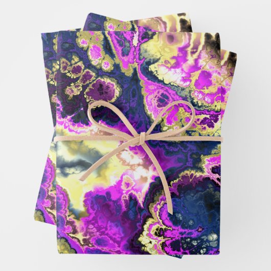 Lebhafte Trippy Boho Hippie Fraktal Marmorroute Geschenkpapier Set (Beispiel)