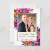 Lebhafte Tropengarten-Blume & Foto-Hochzeiten Save The Date (Vorderseite)