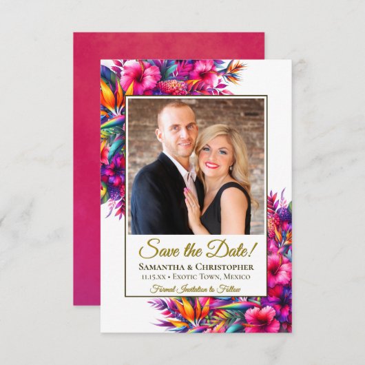 Lebhafte Tropengarten-Blume & Foto-Hochzeiten Save The Date (Vorne/Hinten)