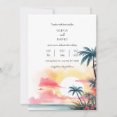 Lebhafte Tropical Sunset Ocean Palm Foliage Hochze Einladung (Vorderseite)