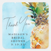 Lebhafte tropische Ananas-Brautparty-Gunst Quadratischer Aufkleber (Vorderseite)