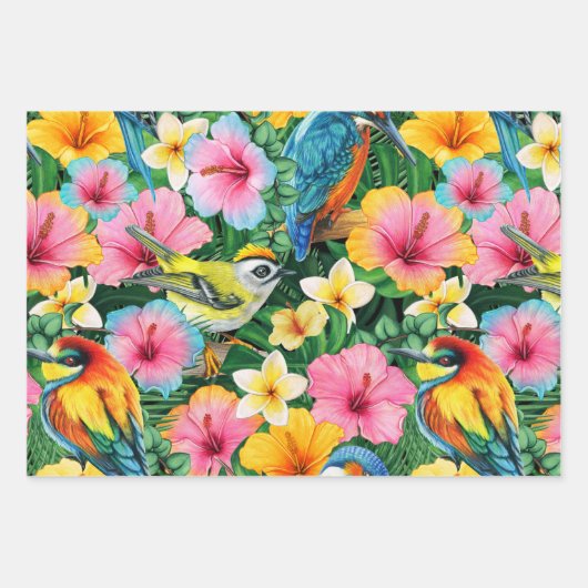 Lebhafte tropische Blume und Vögel Geschenkpapier Set (Vorderseite 3)