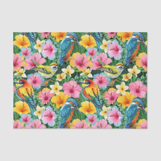 Lebhafte tropische Blume und Vögel Seidenpapier (Vorderseite)