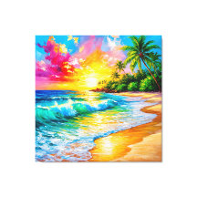 Lebhafte tropische Sonnenuntergangsmalerei mit Wel