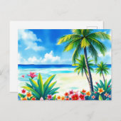 Lebhafte tropische Szene mit Palmen Postkarte (Vorne/Hinten)