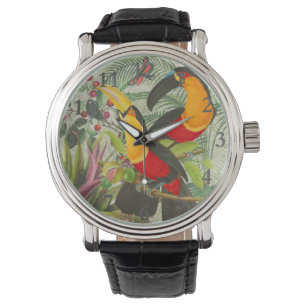 Lebhafte tropische Vögel Kunst Exotischer Dschunge Armbanduhr
