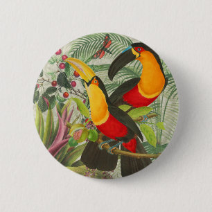 Lebhafte tropische Vögel Kunst Exotischer Dschunge Button