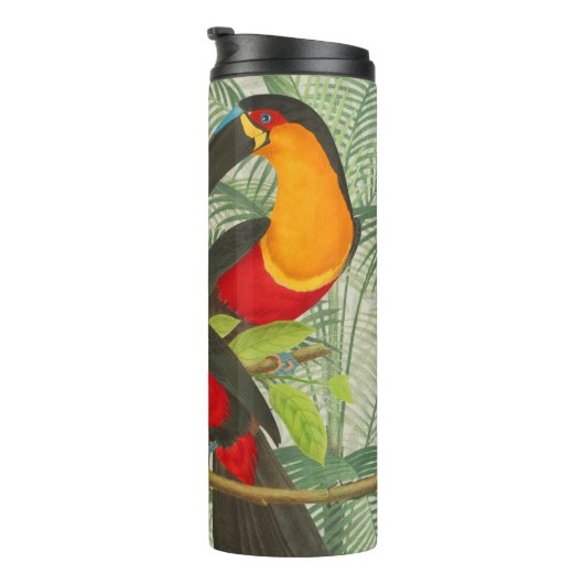 Lebhafte tropische Vögel Kunst Exotischer Dschunge Thermosbecher (Nach rechts gedreht)