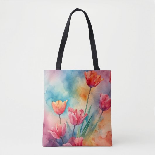 Lebhafte Tulpen Aquarell Tasche (Vorderseite)