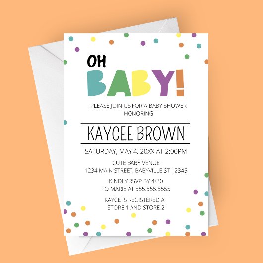 Lebhafte Typografie Oh Baby Shower Einladung