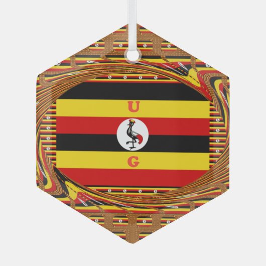 Lebhafte ugandische Flag-Inspirierte Kunst Ornament Aus Glas (Vorderseite)