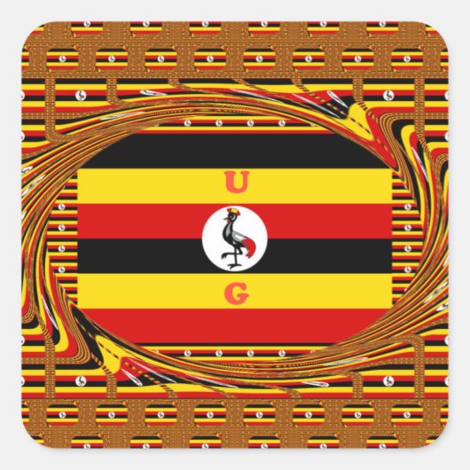 Lebhafte ugandische Flag-Inspirierte Kunst Quadratischer Aufkleber (Vorderseite)