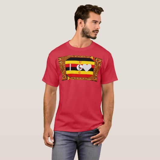 Lebhafte ugandische Flag-Inspirierte Kunst T-Shirt (Vorne ganz)