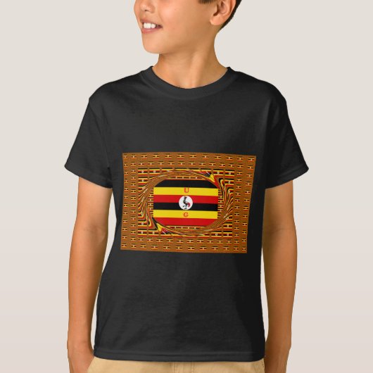 Lebhafte ugandische Flag-Inspirierte Kunst T-Shirt (Vorderseite)