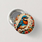 Lebhafte und farbenfrohe Abbildung eines Vogels Button (Vorne & Hinten)
