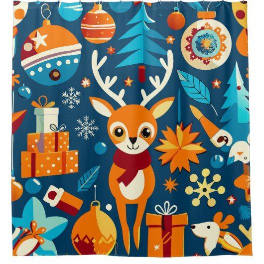 Lebhafte und farbenfrohe Weihnachtsmuster Duschvorhang (Vorderseite)