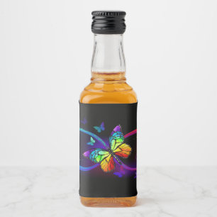 Lebhafte Unendlichkeit mit Regenbogenschmetterling Alkoholflaschenetikett