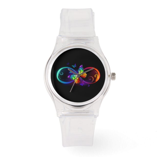 Lebhafte Unendlichkeit mit Regenbogenschmetterling Armbanduhr (Vorderseite)