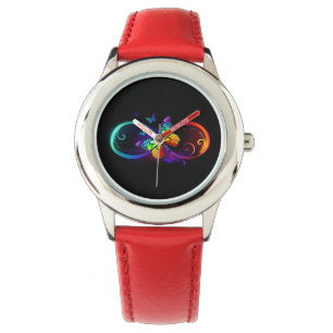 Lebhafte Unendlichkeit mit Regenbogenschmetterling Armbanduhr