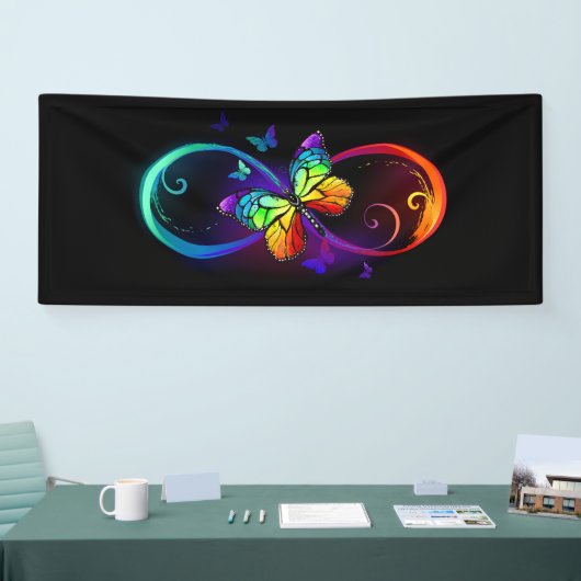 Lebhafte Unendlichkeit mit Regenbogenschmetterling Banner (Messe)
