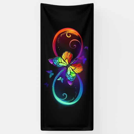 Lebhafte Unendlichkeit mit Regenbogenschmetterling Banner (Vertikal)
