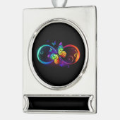 Lebhafte Unendlichkeit mit Regenbogenschmetterling Banner-Ornament Silber (Links)