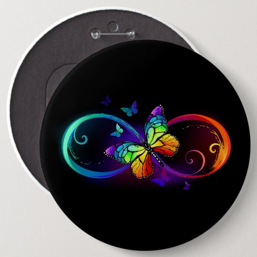Lebhafte Unendlichkeit mit Regenbogenschmetterling Button (Vorne & Hinten)