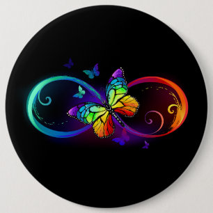 Lebhafte Unendlichkeit mit Regenbogenschmetterling Button
