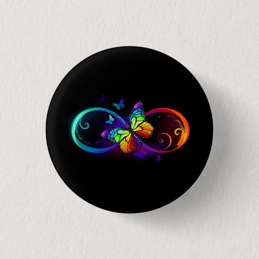 Lebhafte Unendlichkeit mit Regenbogenschmetterling Button (Vorderseite)