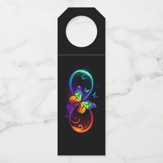 Lebhafte Unendlichkeit mit Regenbogenschmetterling Flaschenanhänger (Rückseite)