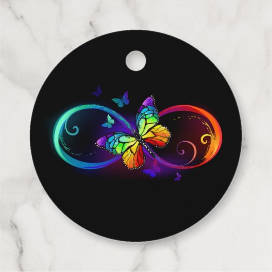 Lebhafte Unendlichkeit mit Regenbogenschmetterling Geschenkanhänger (Rückseite)