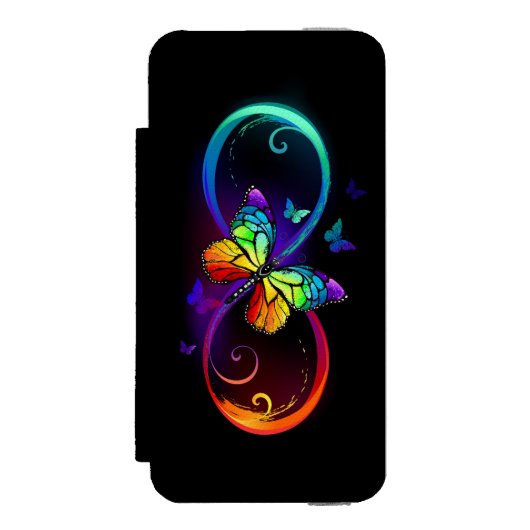 Lebhafte Unendlichkeit mit Regenbogenschmetterling Incipio iPhone Geldbeutel-Hülle (Folio Vorderseite)