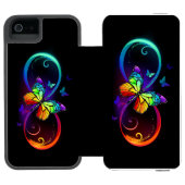 Lebhafte Unendlichkeit mit Regenbogenschmetterling Incipio iPhone Geldbeutel-Hülle (Folio Geöffnet)