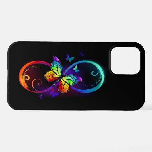 Lebhafte Unendlichkeit mit Regenbogenschmetterling iPhone Hülle (Rückseite (Horizontal))