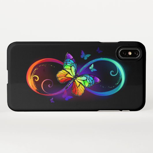 Lebhafte Unendlichkeit mit Regenbogenschmetterling iPhone Hülle (Rückseite (Horizontal))