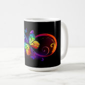 Lebhafte Unendlichkeit mit Regenbogenschmetterling Kaffeetasse (VorderseiteRechts)