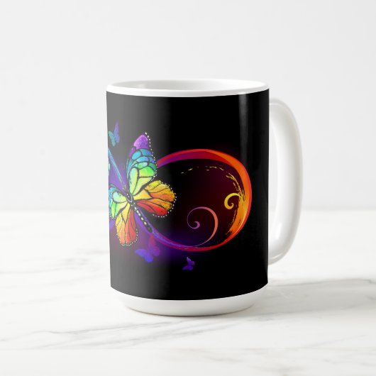 Lebhafte Unendlichkeit mit Regenbogenschmetterling Kaffeetasse (VorderseiteRechts)