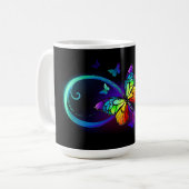 Lebhafte Unendlichkeit mit Regenbogenschmetterling Kaffeetasse (Vorderseite Links)