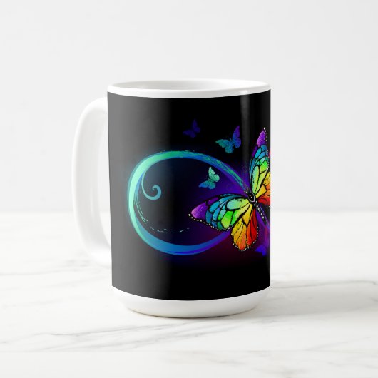 Lebhafte Unendlichkeit mit Regenbogenschmetterling Kaffeetasse (Vorderseite Links)