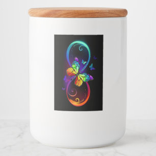 Lebhafte Unendlichkeit mit Regenbogenschmetterling Lebensmitteletikett