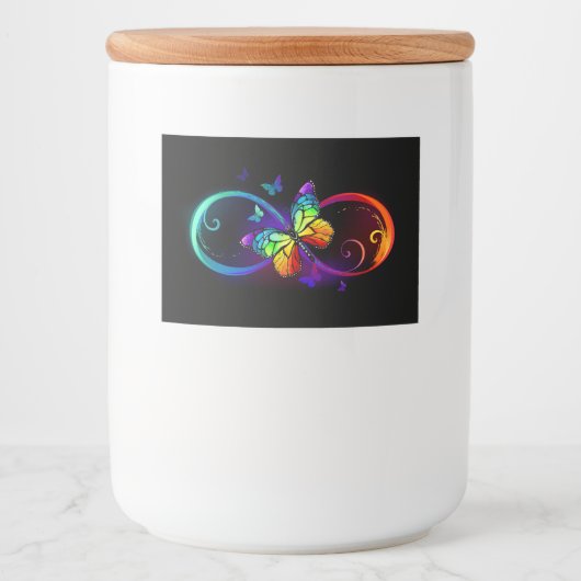 Lebhafte Unendlichkeit mit Regenbogenschmetterling Lebensmitteletikett (Vorderseite)