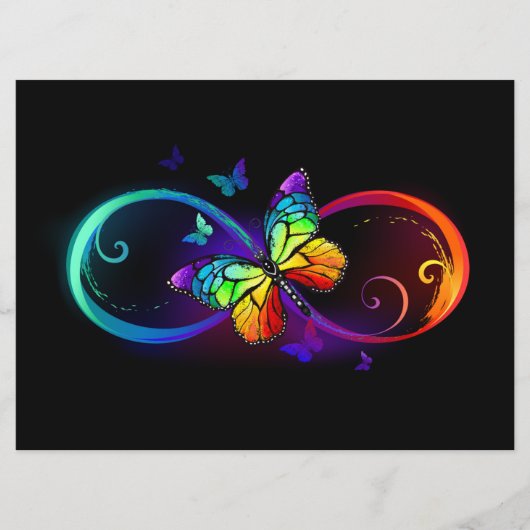 Lebhafte Unendlichkeit mit Regenbogenschmetterling Menükarte (Vorderseite)