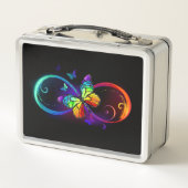 Lebhafte Unendlichkeit mit Regenbogenschmetterling Metall Brotdose (Rückseite)