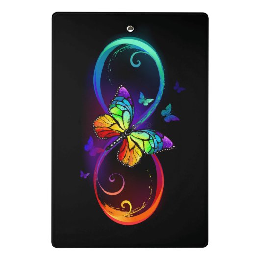 Lebhafte Unendlichkeit mit Regenbogenschmetterling Mini Klemmbrett (Rückseite)