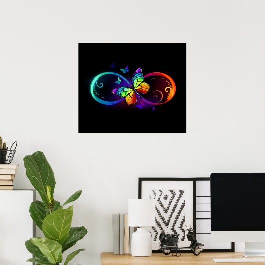 Lebhafte Unendlichkeit mit Regenbogenschmetterling Poster (Heimbüro)