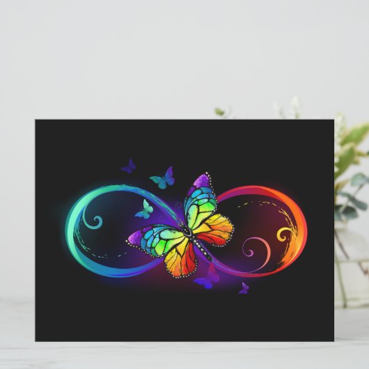 Lebhafte Unendlichkeit mit Regenbogenschmetterling Save The Date (Stehend Vorderseite)