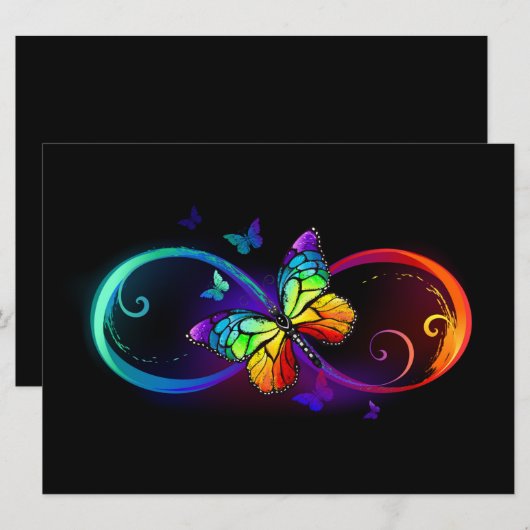Lebhafte Unendlichkeit mit Regenbogenschmetterling Save The Date (Vorne/Hinten)