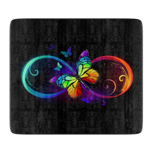Lebhafte Unendlichkeit mit Regenbogenschmetterling Schneidebrett (Vorderseite)