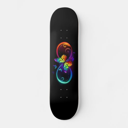 Lebhafte Unendlichkeit mit Regenbogenschmetterling Skateboard (Vorderseite)