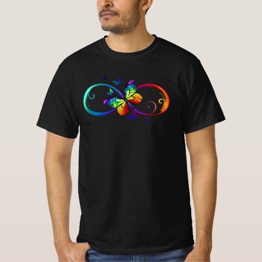 Lebhafte Unendlichkeit mit Regenbogenschmetterling T-Shirt (Vorderseite)